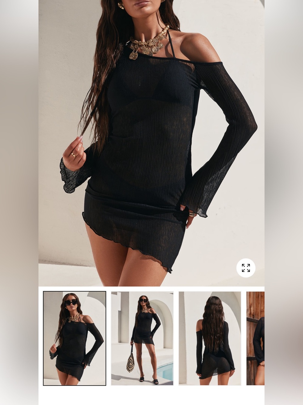 Fashion Nova Black Sheer Off-Shoulder Swim Coverup